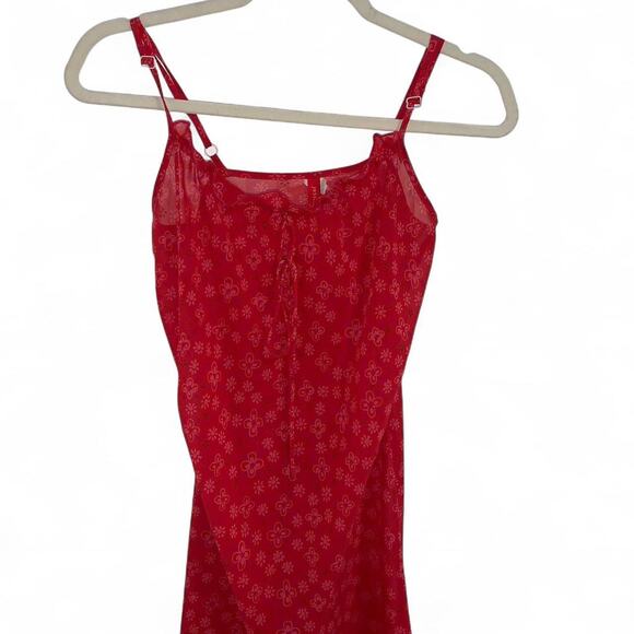Josie Y2K Red Floral Mesh Dress with adjustable straps with lace detail size XS - Picture 1 of 5